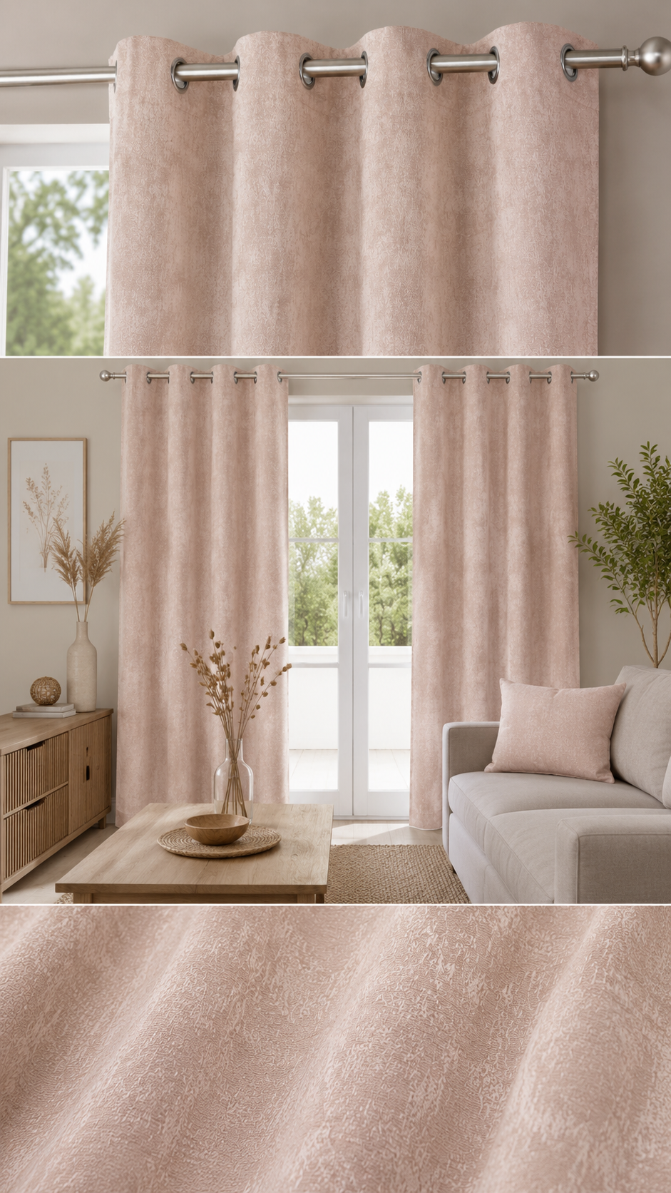 Cortina de tela 140 x 260 cm rosa palo