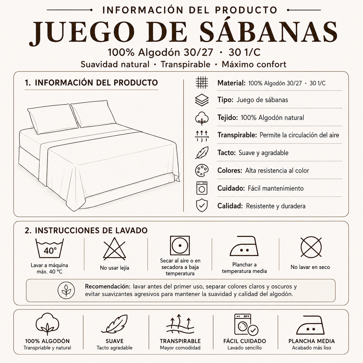 Juego de sabanas 100% algodón modelo forli