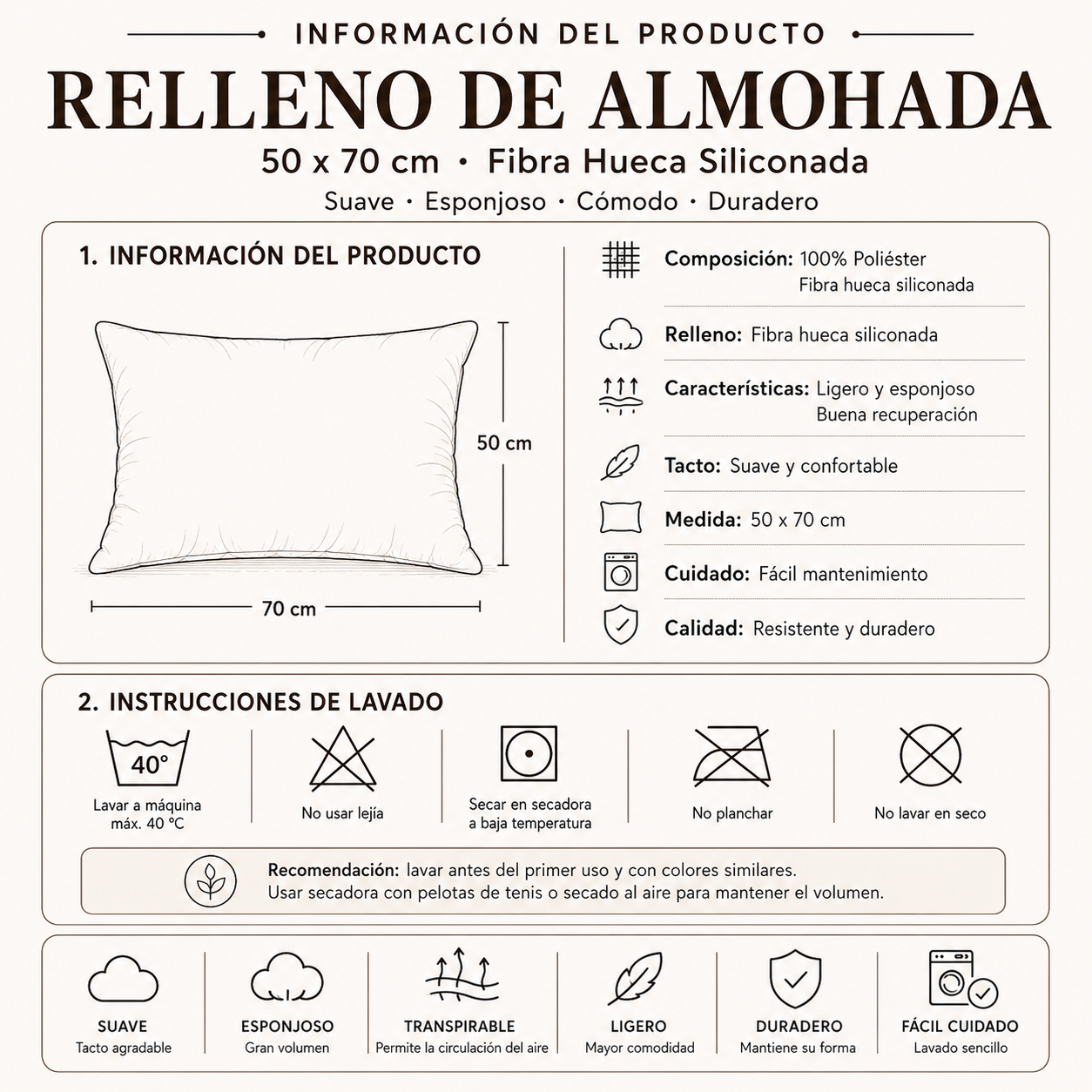 Relleno De Chojín 50x70 cm Fibra Hueca Siliconada