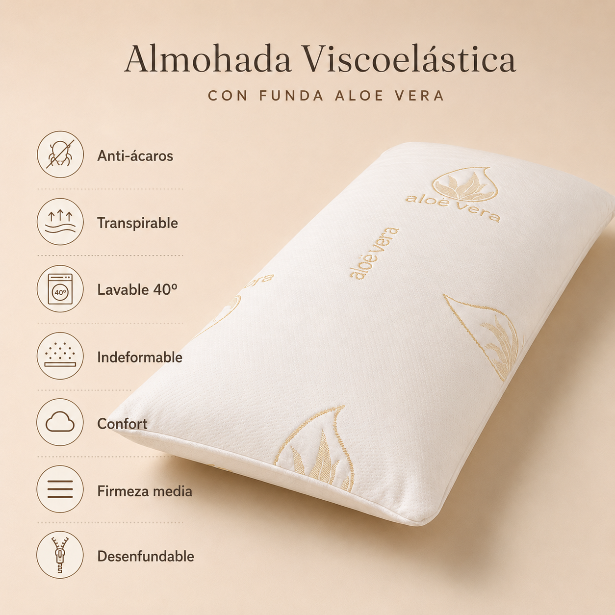 Almohada viscolástica con funda aloe vera