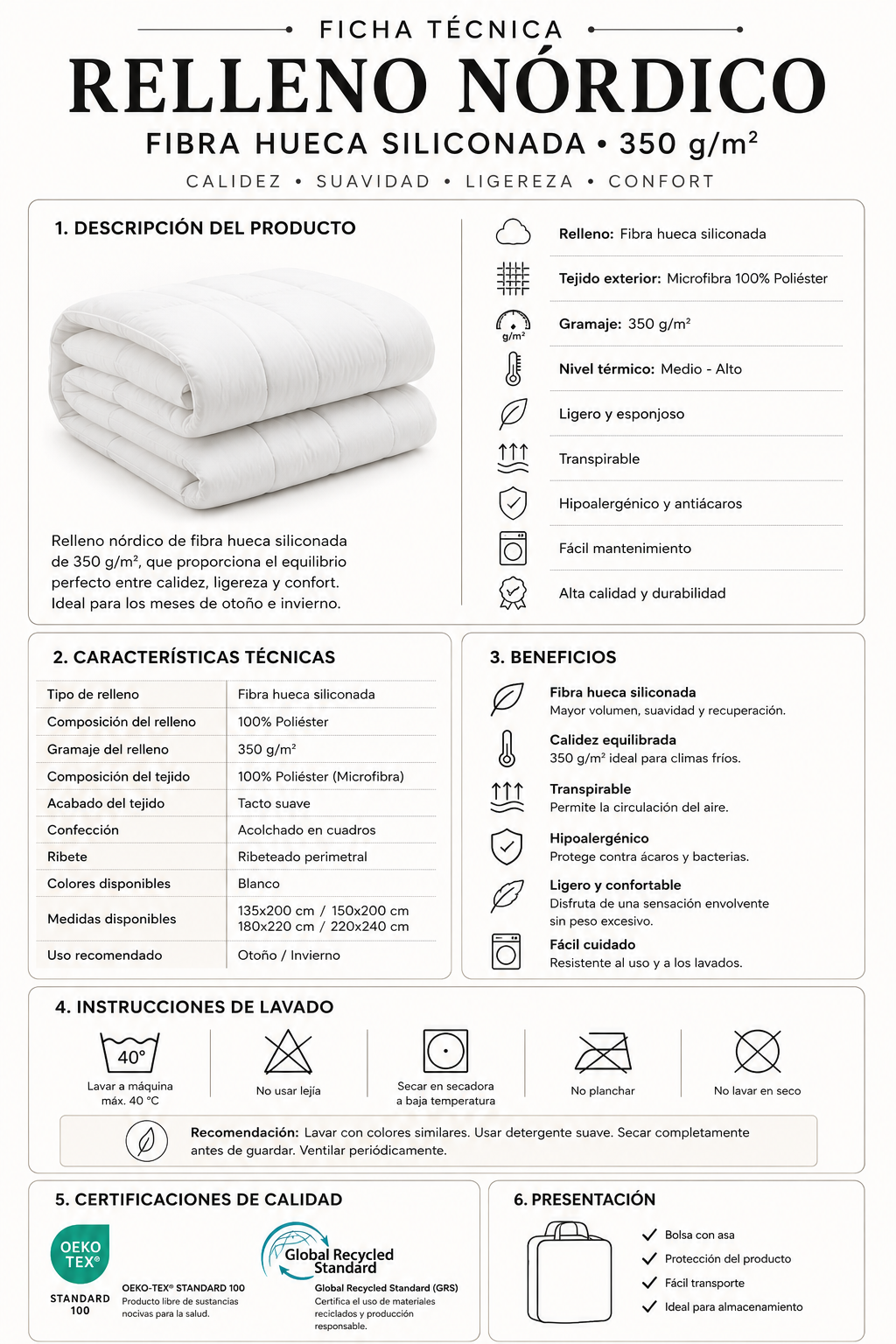 Relleno nórdico 350  g/m²