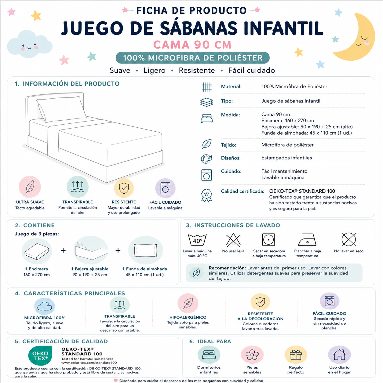 Juego de sabanas 3 piezas Infantil cama 90 cm