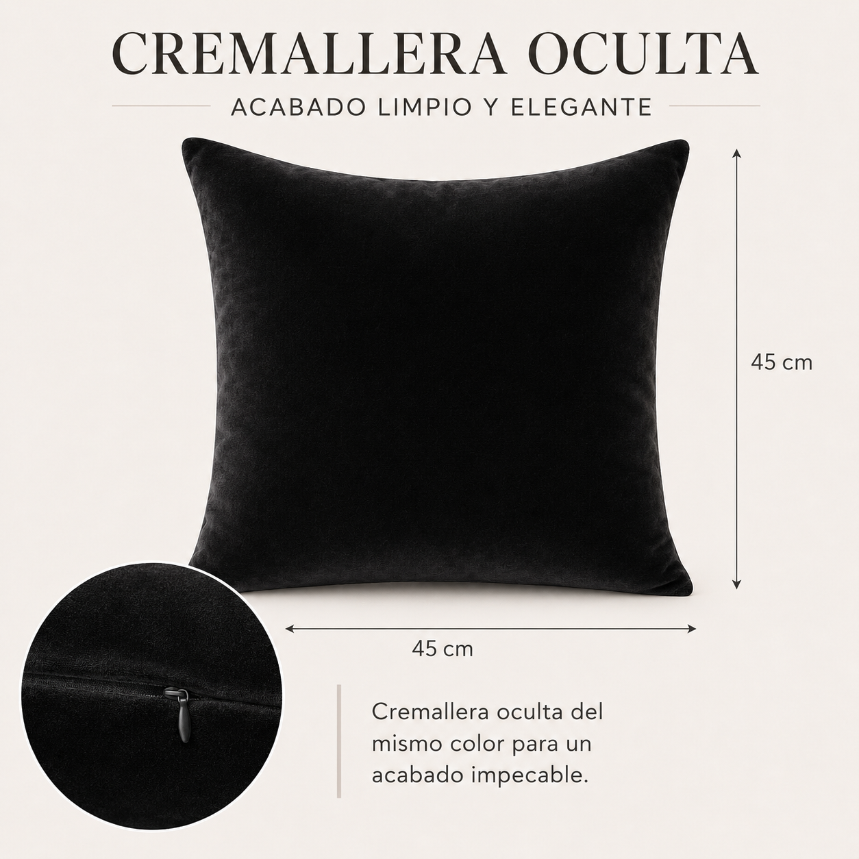 Funda De cajín terciopelo liso Color negro 45x45 cm