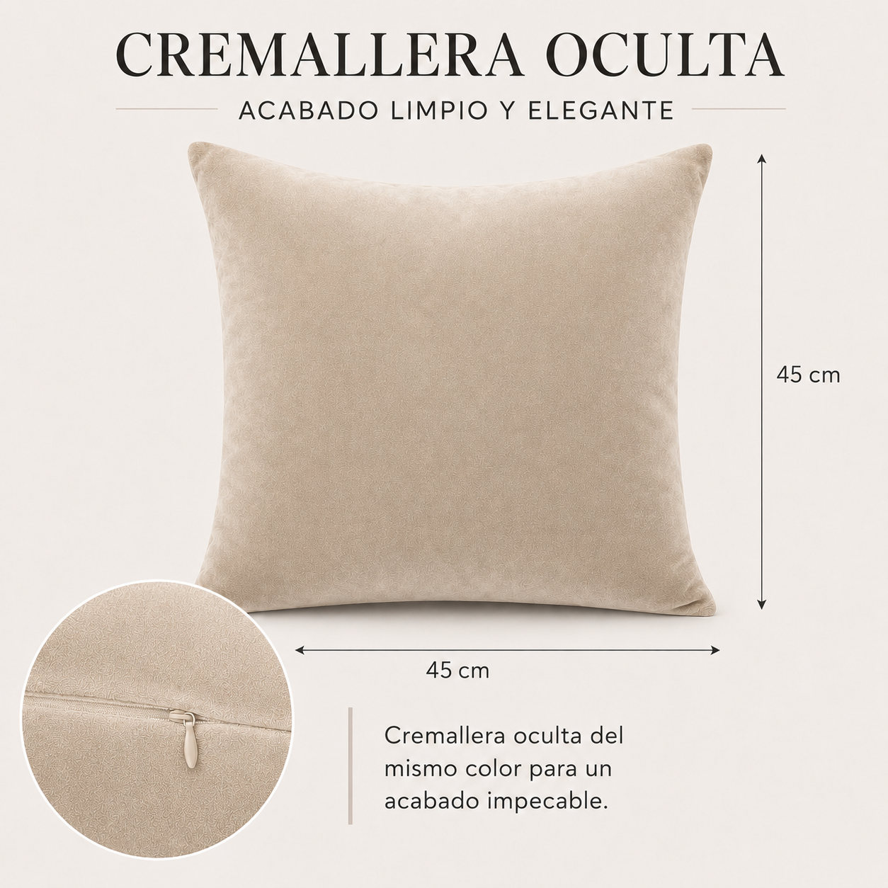 Funda De cajín terciopelo liso Color beige 45x45 cm