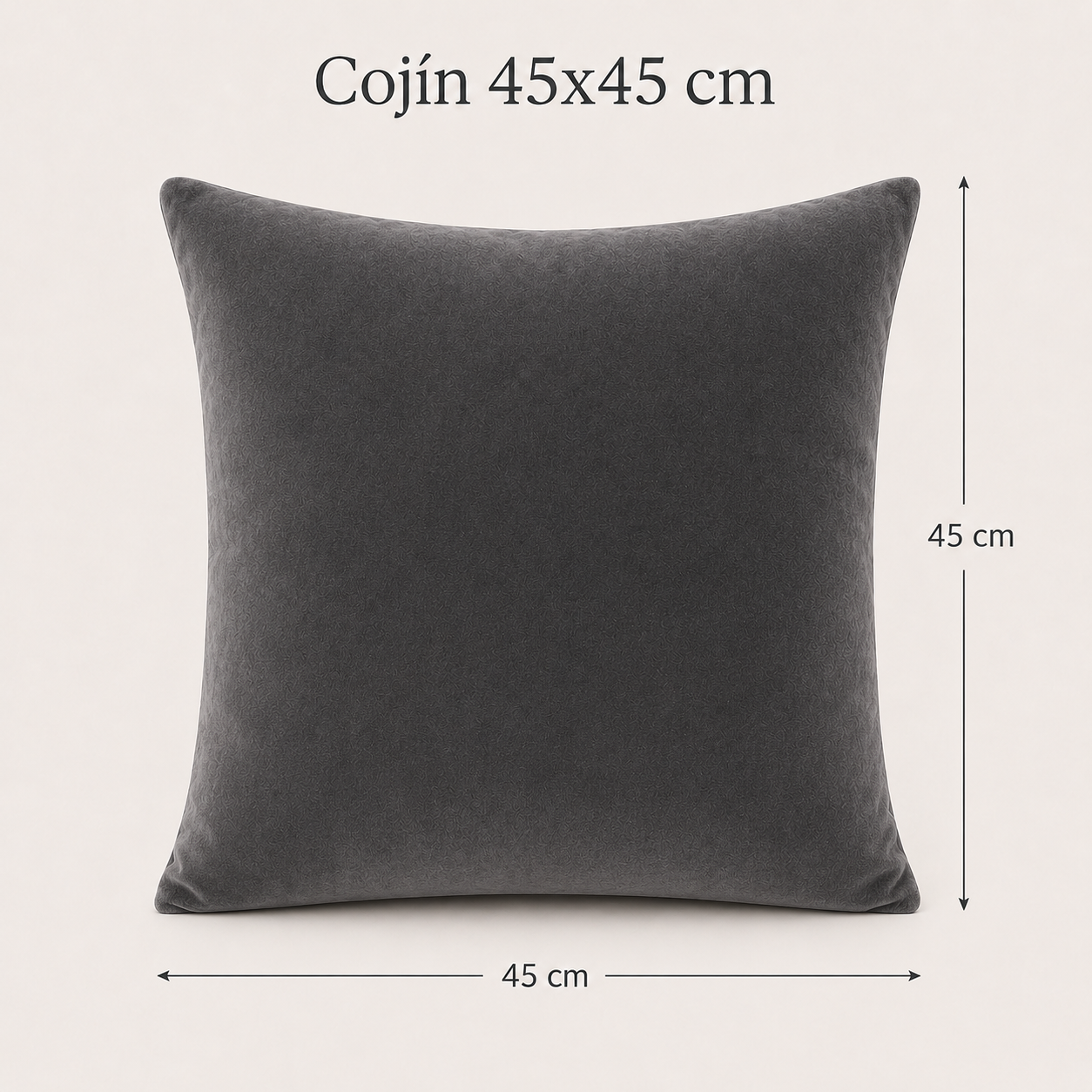 Funda De cajín terciopelo liso Color gris oscuro  45x45 cm