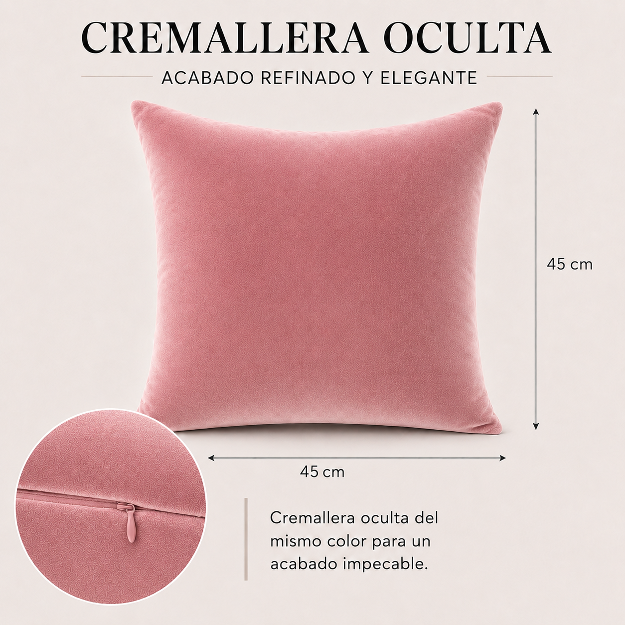 Funda De cajín terciopelo liso Color rosa 45x45 cm