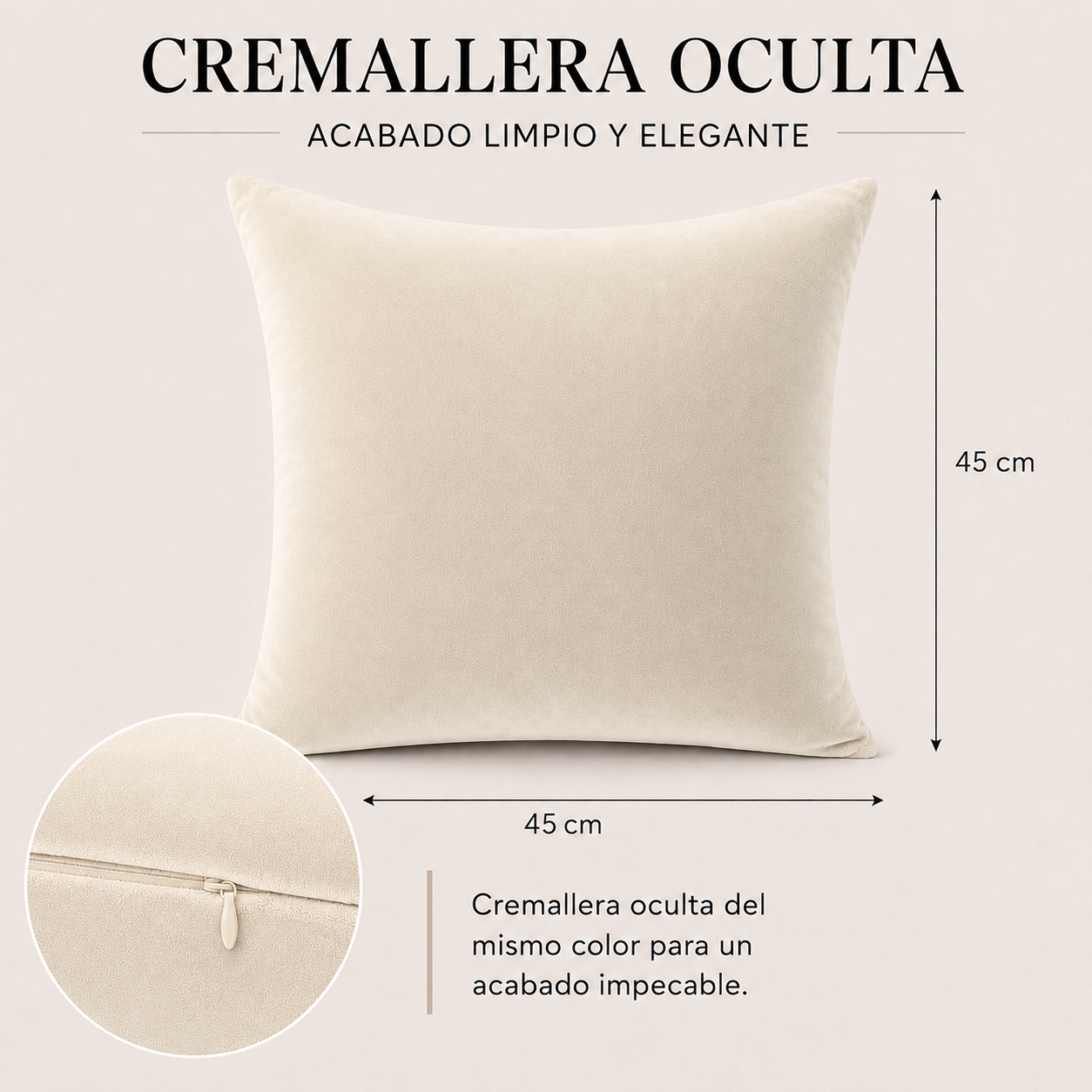 Funda De cajín terciopelo liso Color crema 45x45 cm