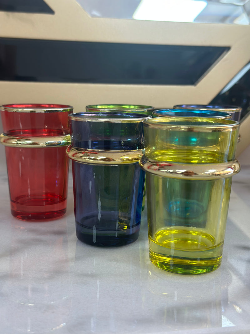 Set 12 vasos de te colores con filo dorado