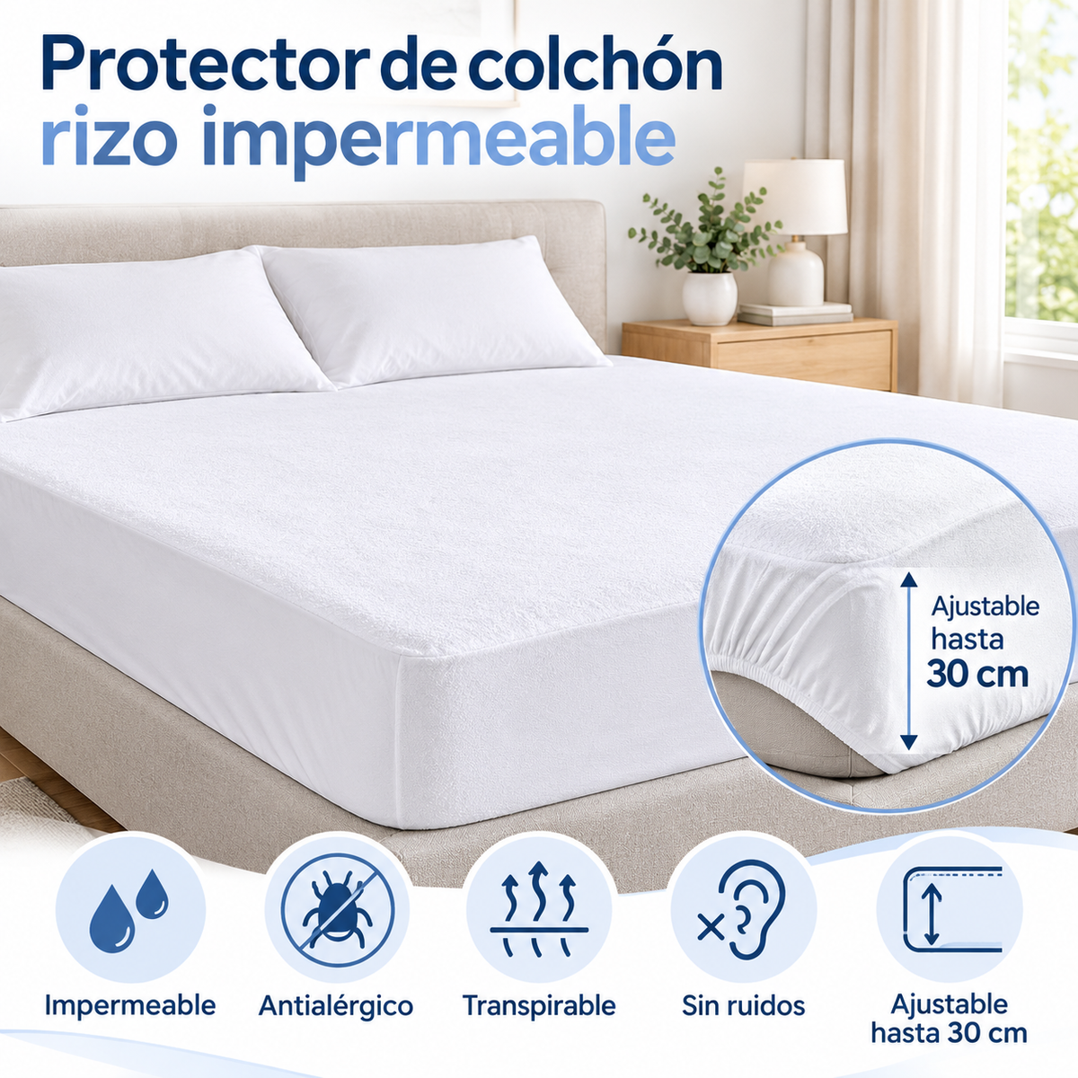 Protector de colchón rizo impermeable