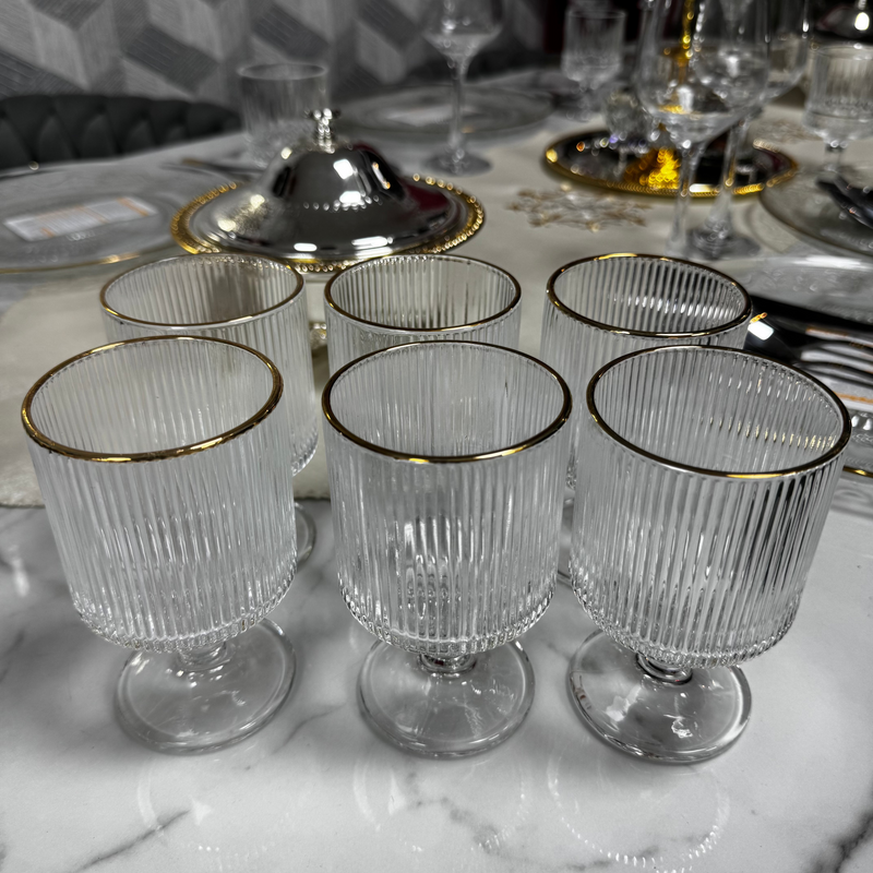 Juego de 6 copas cristal borde dorado
