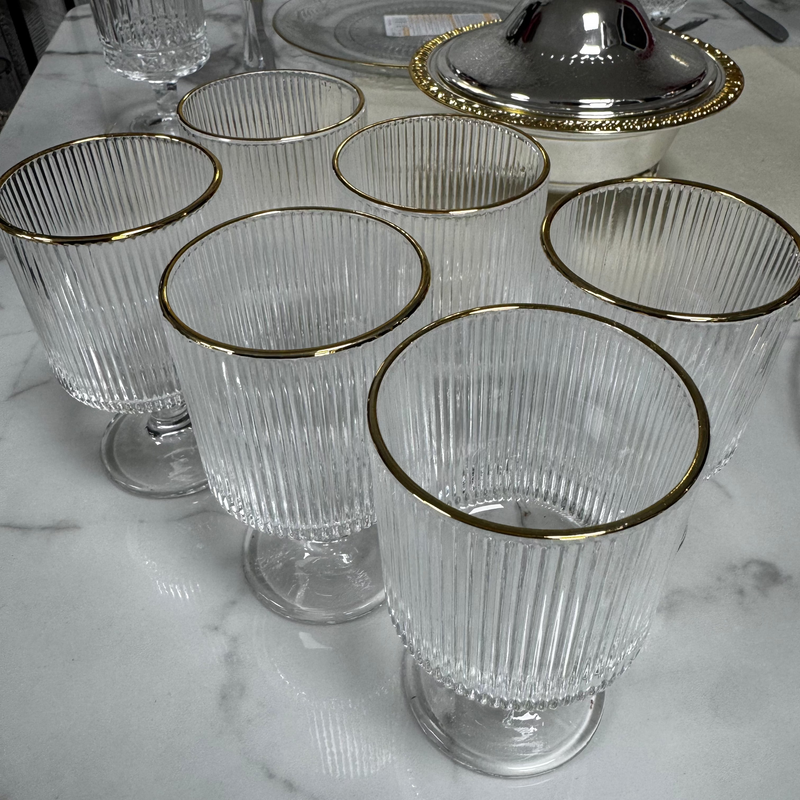 Juego de 6 copas cristal borde dorado