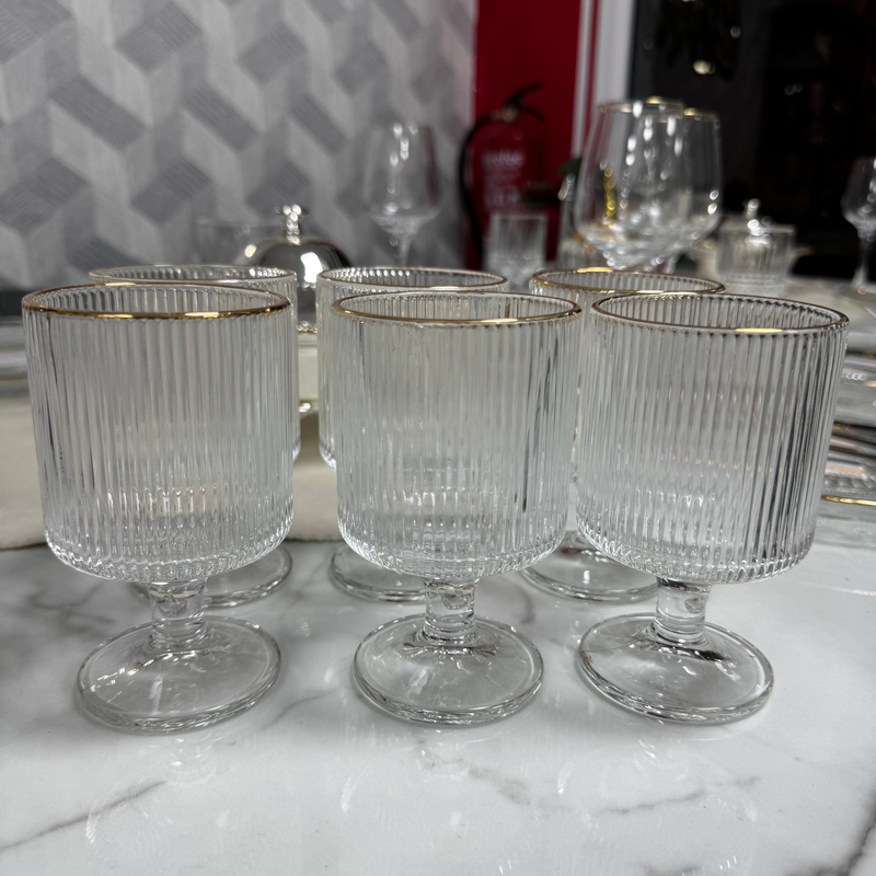Juego de 6 copas cristal borde dorado