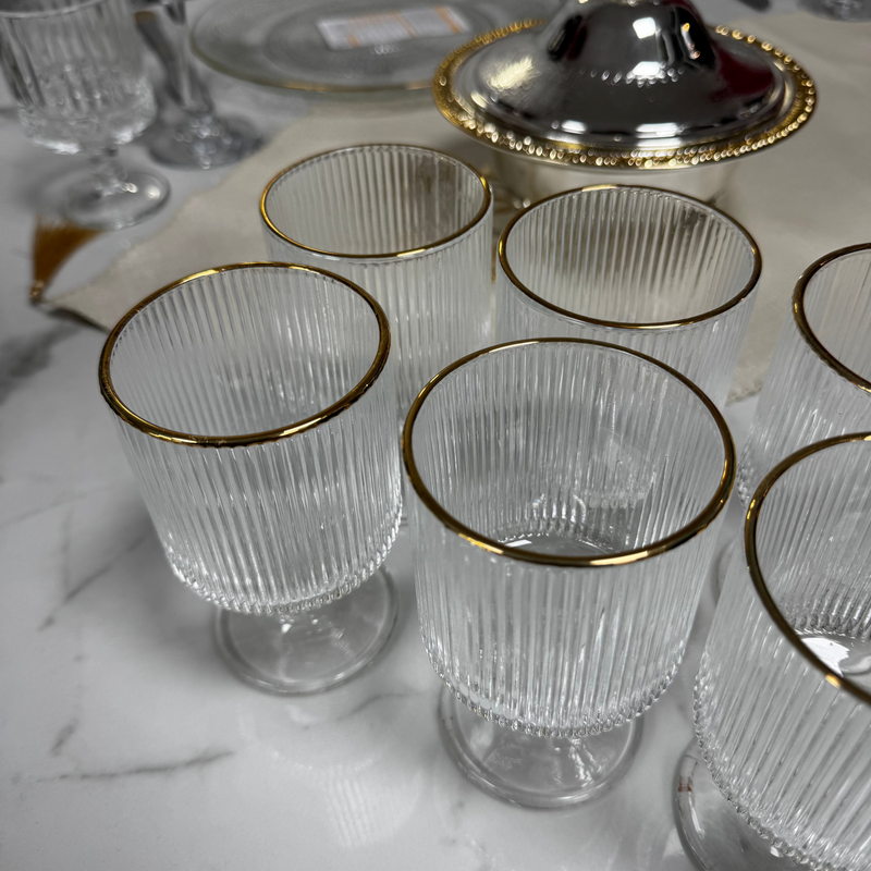 Juego de 6 copas cristal borde dorado