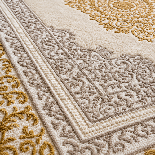Alfombra clásica beige y dorado elegante para salón y dormitorio