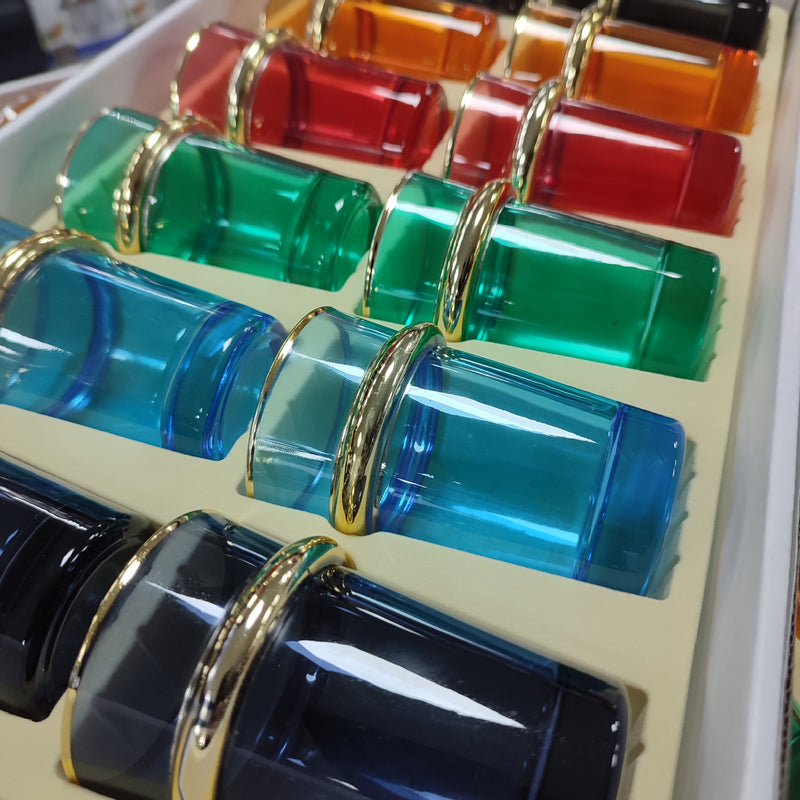 Set 12 vasos de te colores con filo dorado