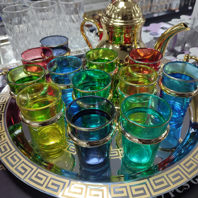 Set 12 vasos de te colores con filo dorado
