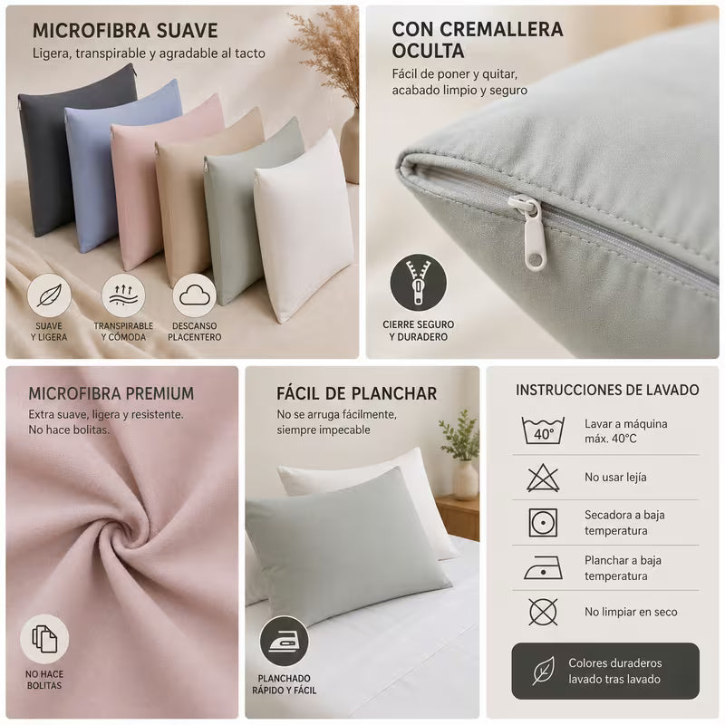 Funda de Almohada de Microfibra con Cremallera color Beige