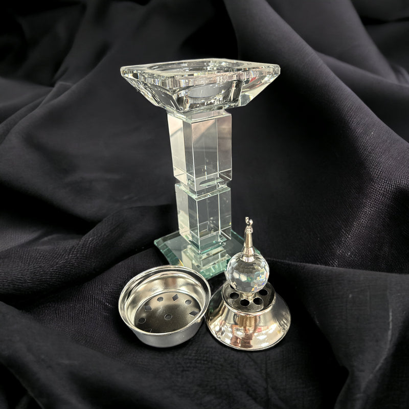QUEMADOR DE INCIENSO CRISTAL PLATA