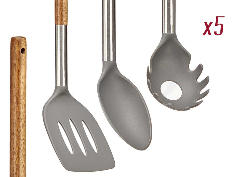Set 5 utensilios cocina mango madera