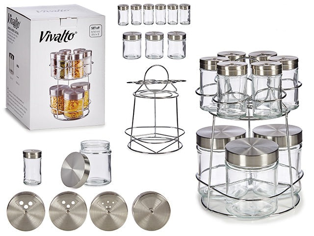 Set 9 botes cristal soporte metal redondo