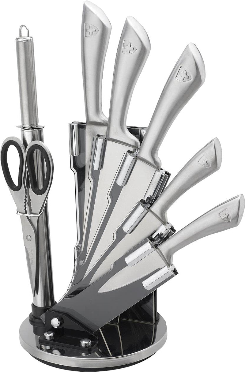 Set de cuchillos (7 piezas), +soporte color plateado
